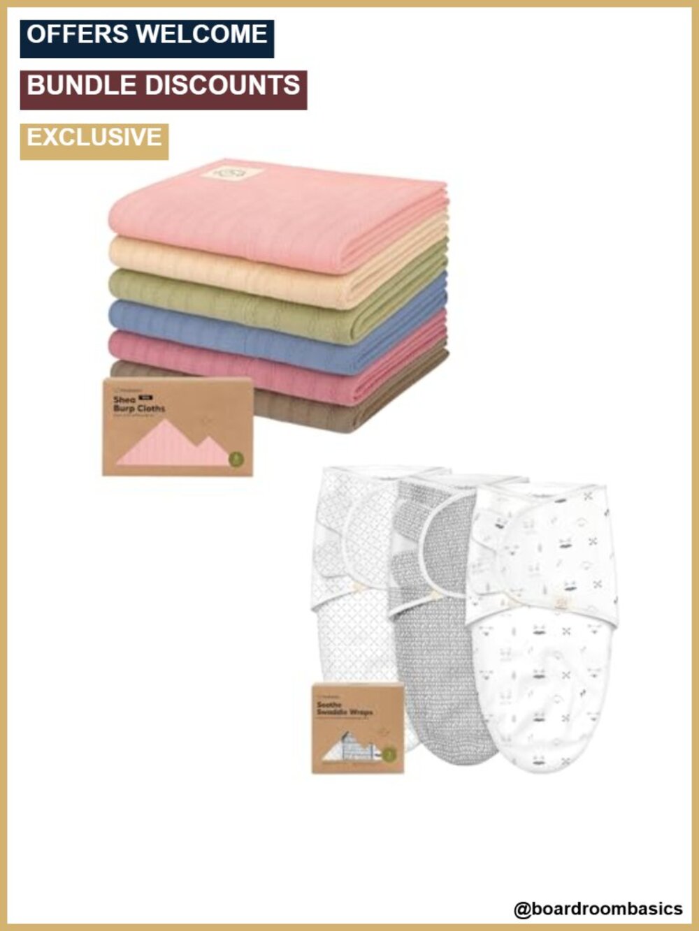 Cotton Baby Burp Cloths 6-Pack and Swaddle Sleep Sacks 3-Pack Set